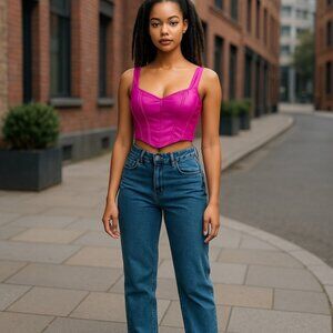 NEW Sincerely Jules Women's M Hot Pink Halter Top Bustier Corset Cropped NWT